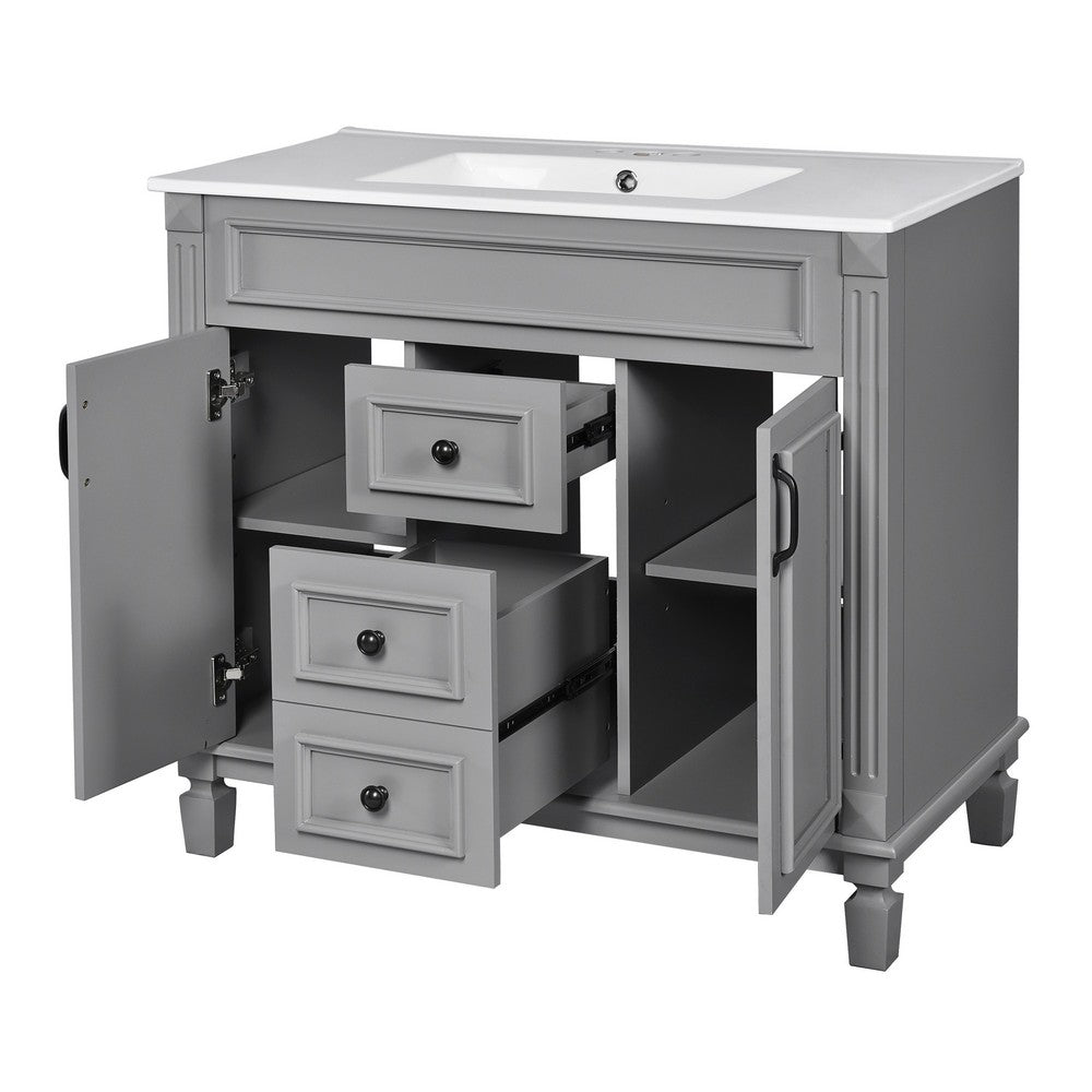 Gwen 36" Bathroom Vanity with Built In Sink | 2 Doors | Gray | Ceramic