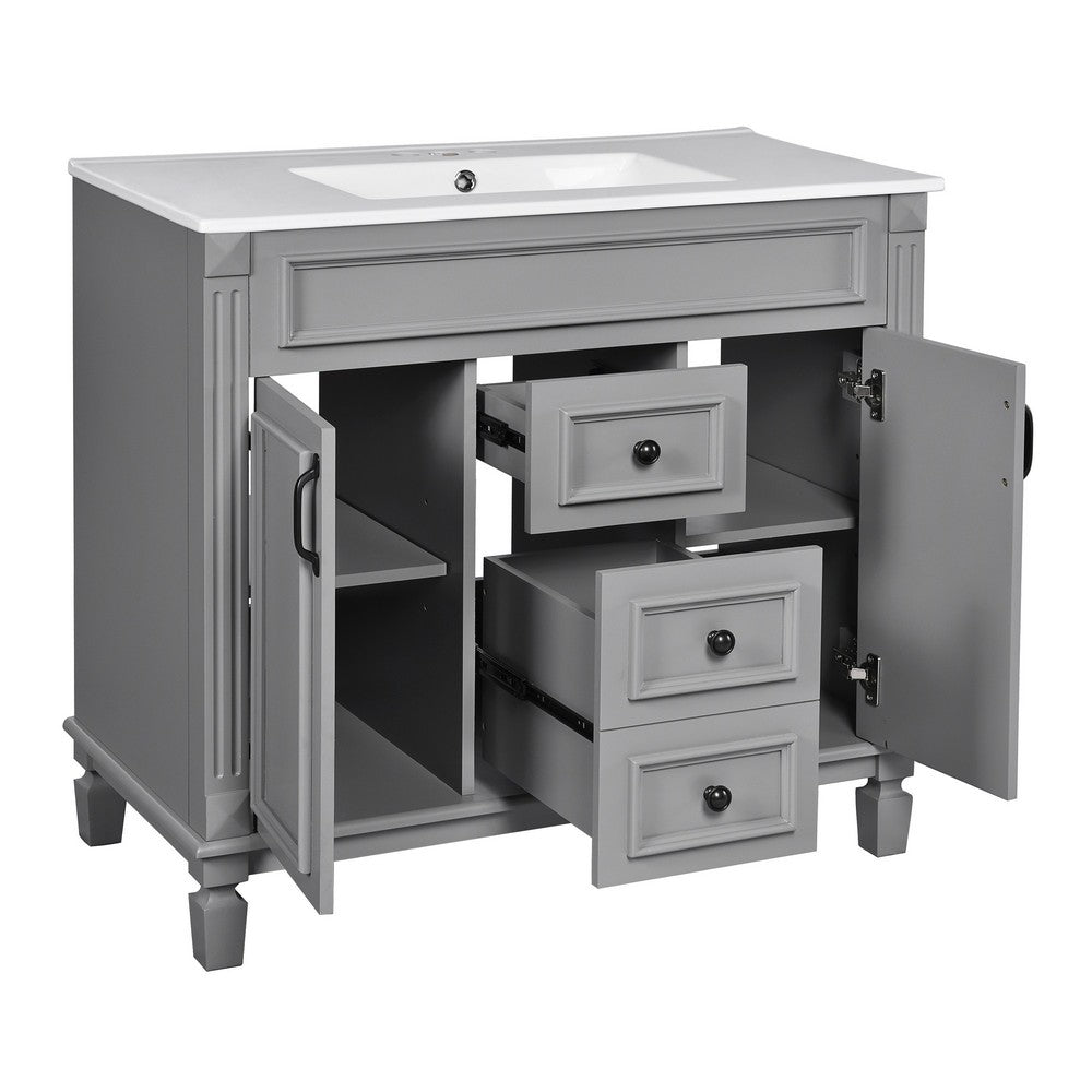 Gwen 36" Bathroom Vanity with Built In Sink | 2 Doors | Gray | Ceramic