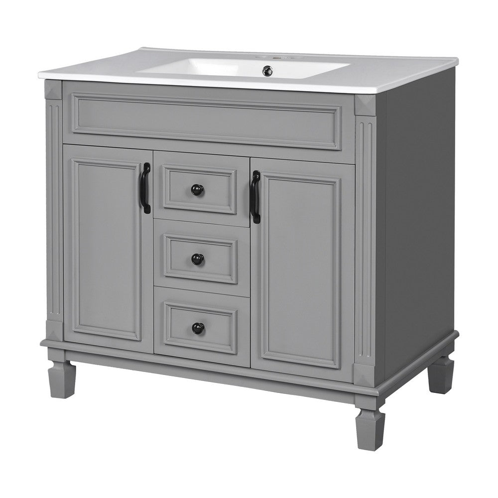 Gwen 36" Bathroom Vanity with Built In Sink | 2 Doors | Gray | Ceramic