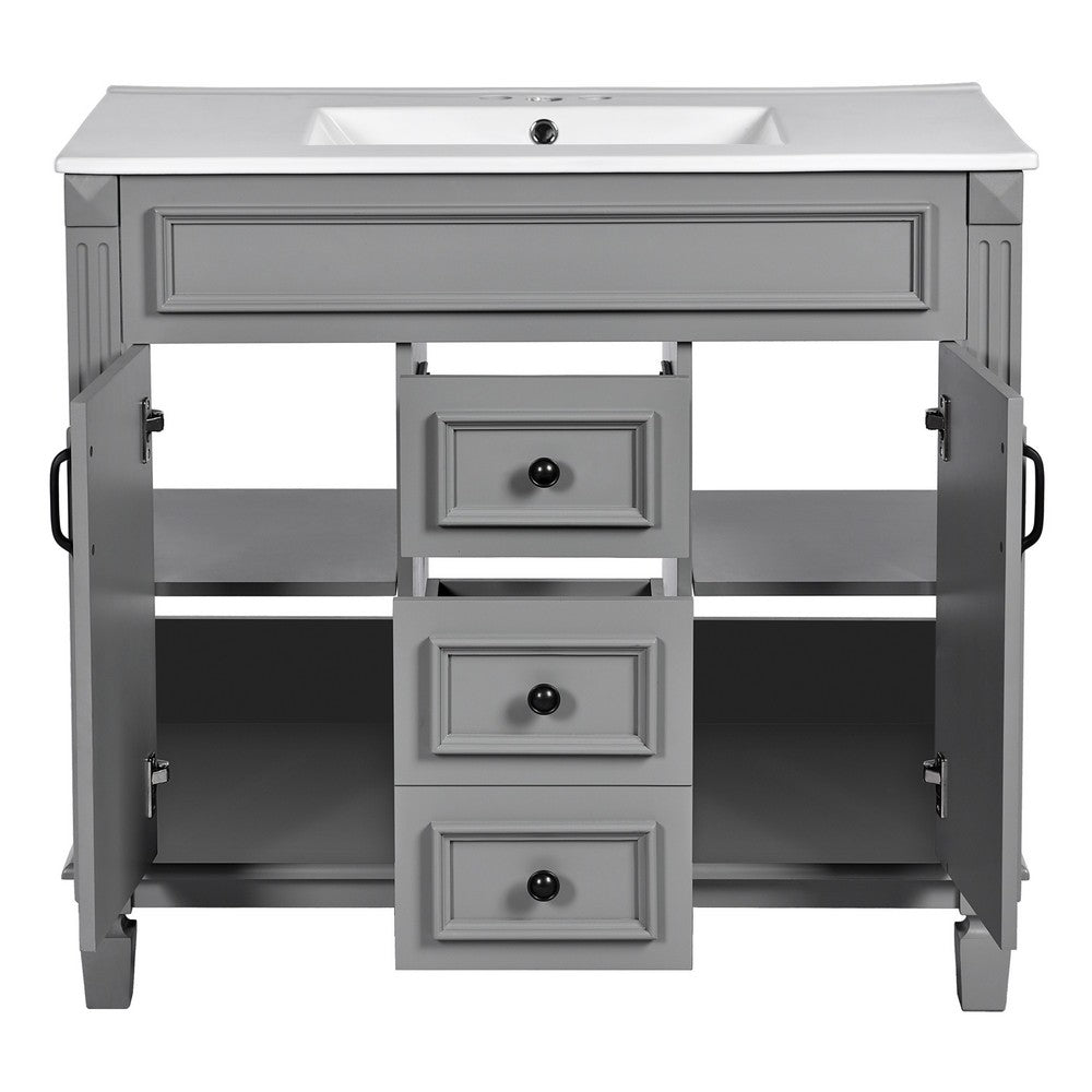 Gwen 36" Bathroom Vanity with Built In Sink | 2 Doors | Gray | Ceramic