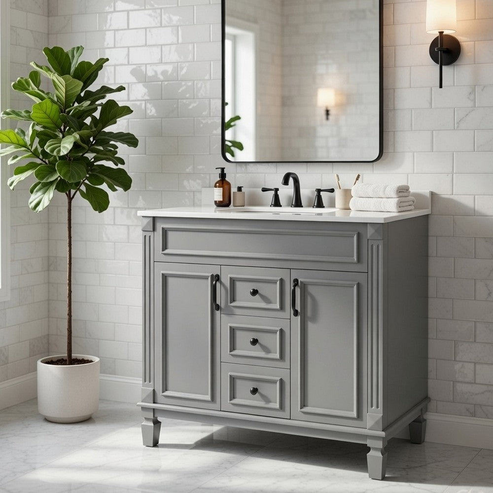 Gwen 36" Bathroom Vanity with Built In Sink | 2 Doors | Gray | Ceramic