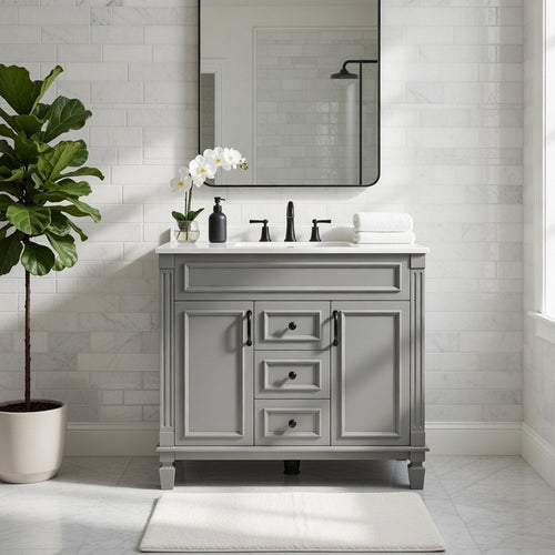 Gwen 36" Bathroom Vanity with Built In Sink | 2 Doors | Gray | Ceramic