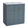 Wenz 30" Ceramic Sink Bathroom Vanity | Gold Metal Accents Rustic Blue Wood
