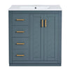 Wenz 30" Ceramic Sink Bathroom Vanity | Gold Metal Accents Rustic Blue Wood