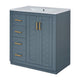 Wenz 30" Ceramic Sink Bathroom Vanity | Gold Metal Accents Rustic Blue Wood