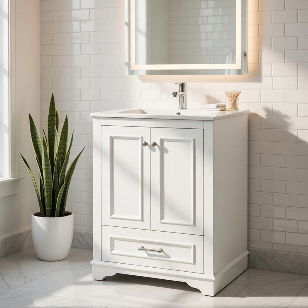 Daizy Bathroom Vanity with Ceramic Sink | Soft-Close Storage | White 24"