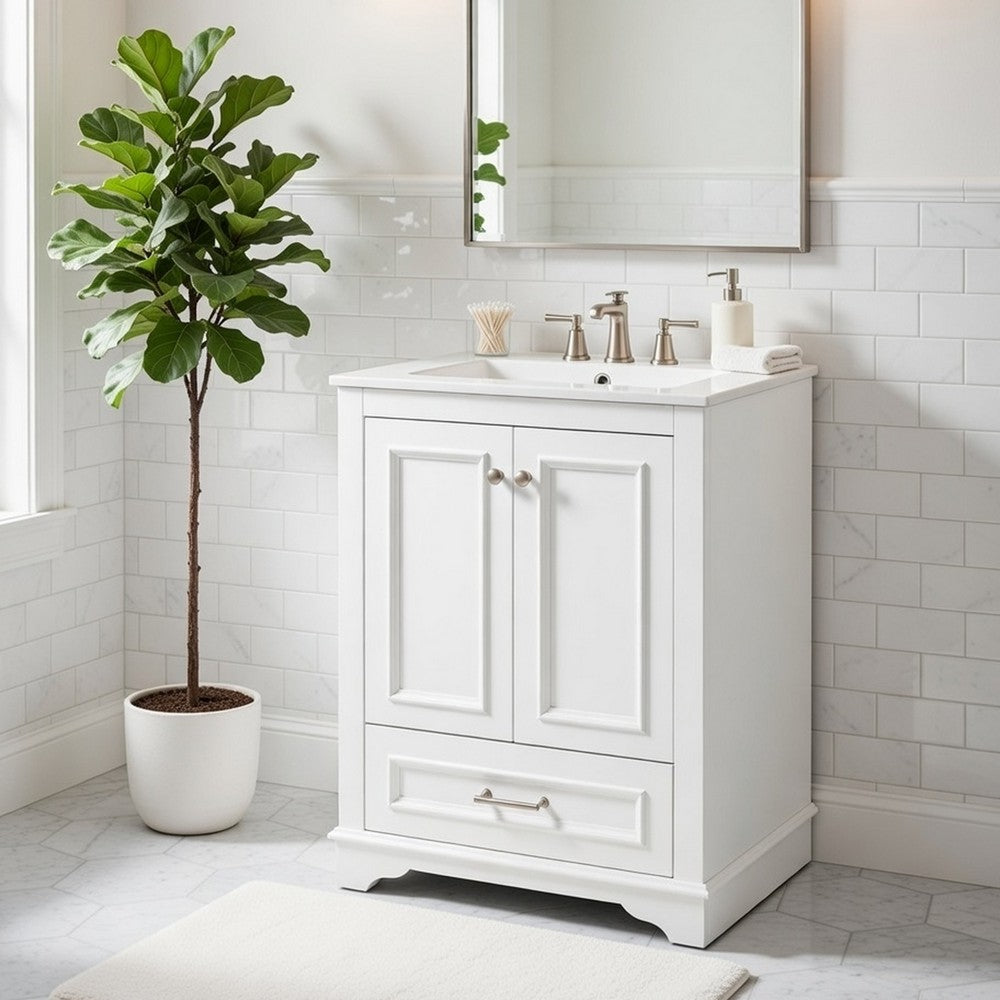 Daizy Bathroom Vanity with Ceramic Sink | Soft-Close Storage | White 24"