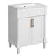 Quen Ceramic Sink Bathroom Vanity | Gold Metal & White Wood 24"