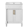 Quen Ceramic Sink Bathroom Vanity | Gold Metal & White Wood 24"