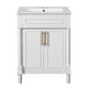 Quen Ceramic Sink Bathroom Vanity | Gold Metal & White Wood 24"
