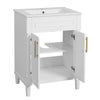 Quen Ceramic Sink Bathroom Vanity | Gold Metal & White Wood 24"