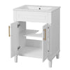 Quen Ceramic Sink Bathroom Vanity | Gold Metal & White Wood 24"