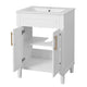 Quen Ceramic Sink Bathroom Vanity | Gold Metal & White Wood 24"