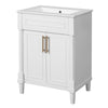 Quen Ceramic Sink Bathroom Vanity | Gold Metal & White Wood 24"