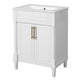 Quen Ceramic Sink Bathroom Vanity | Gold Metal & White Wood 24"