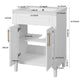 Quen Ceramic Sink Bathroom Vanity | Gold Metal & White Wood 24"