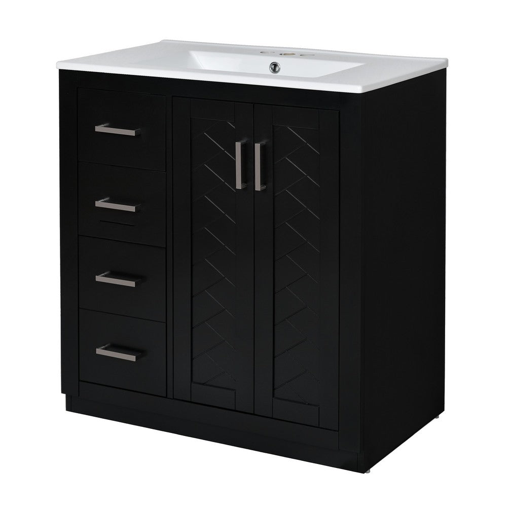 Wenz 30" Bathroom Sink Vanity | Ceramic | Chrome Accents | Rustic Black
