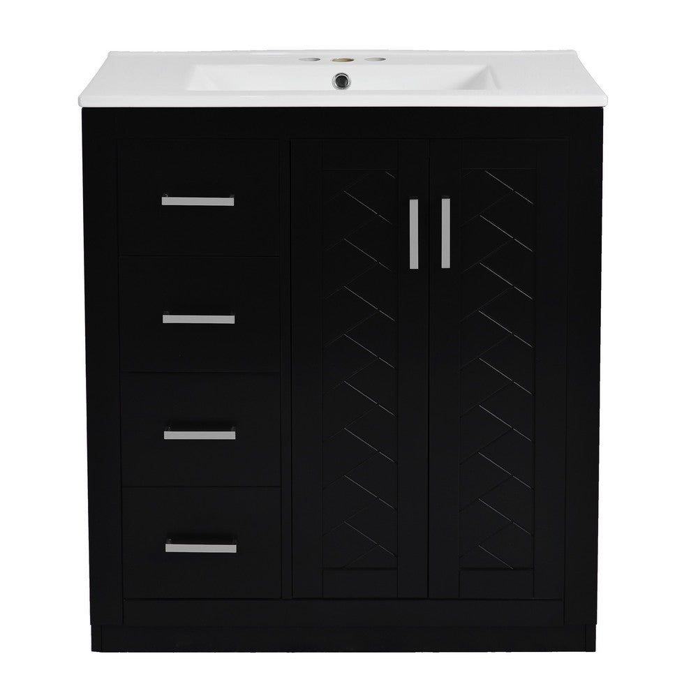 Wenz 30" Bathroom Sink Vanity | Ceramic | Chrome Accents | Rustic Black