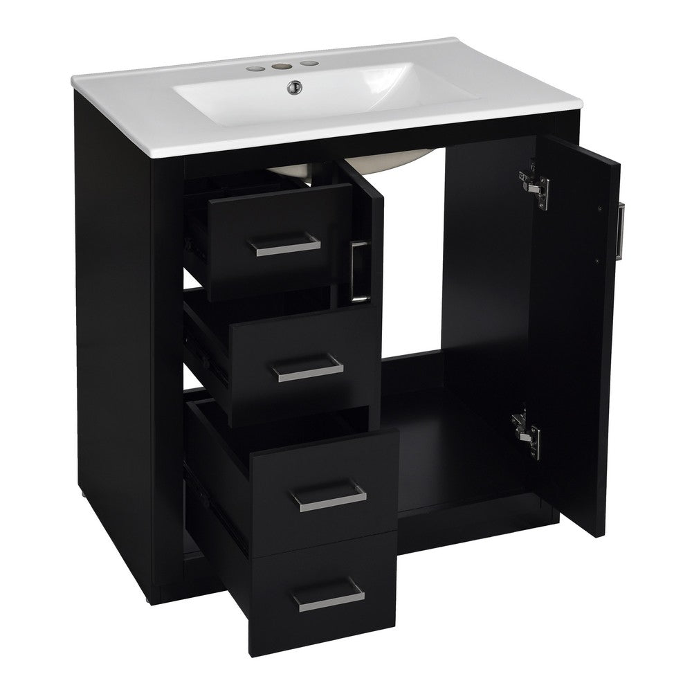 Wenz 30" Bathroom Sink Vanity | Ceramic | Chrome Accents | Rustic Black