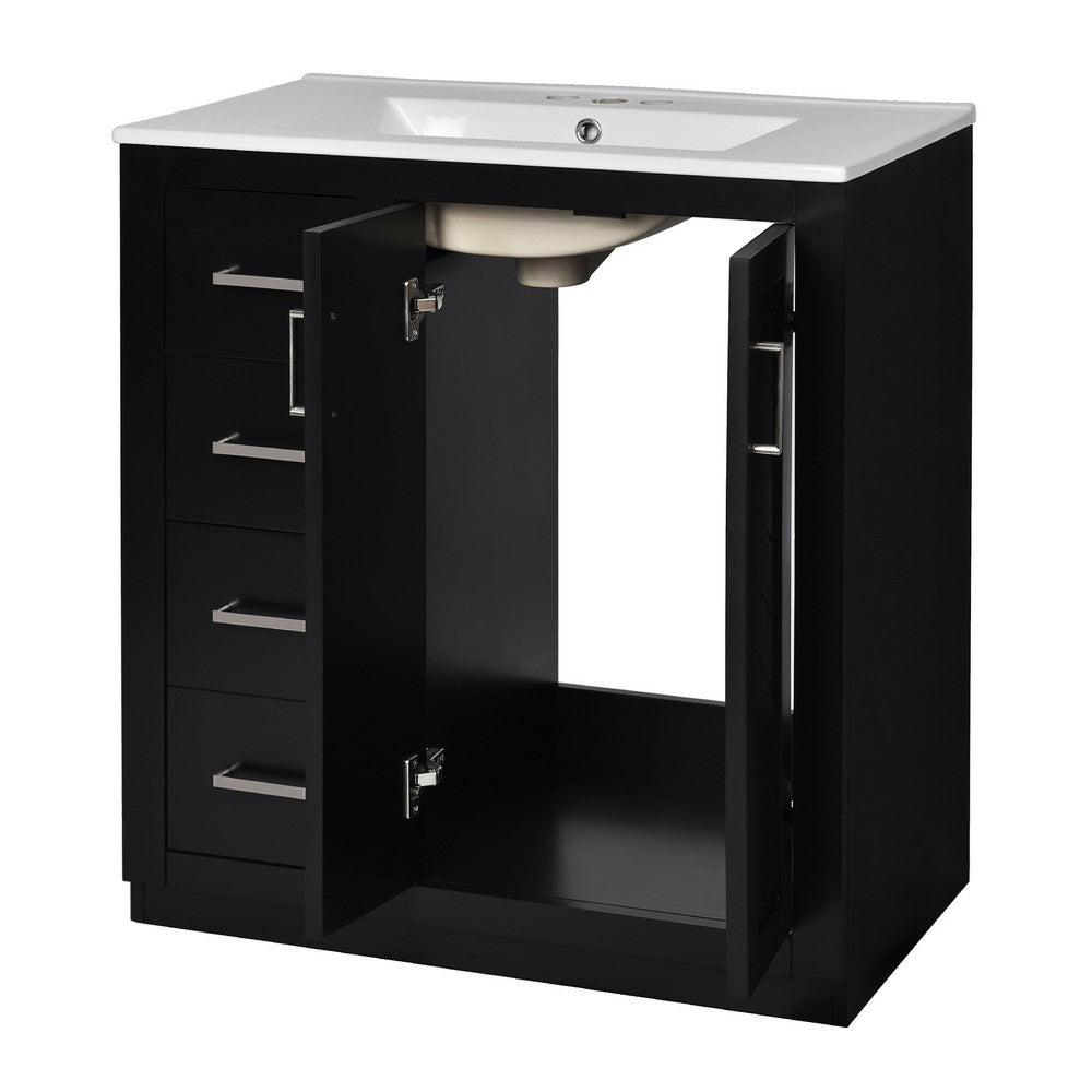 Wenz 30" Bathroom Sink Vanity | Ceramic | Chrome Accents | Rustic Black