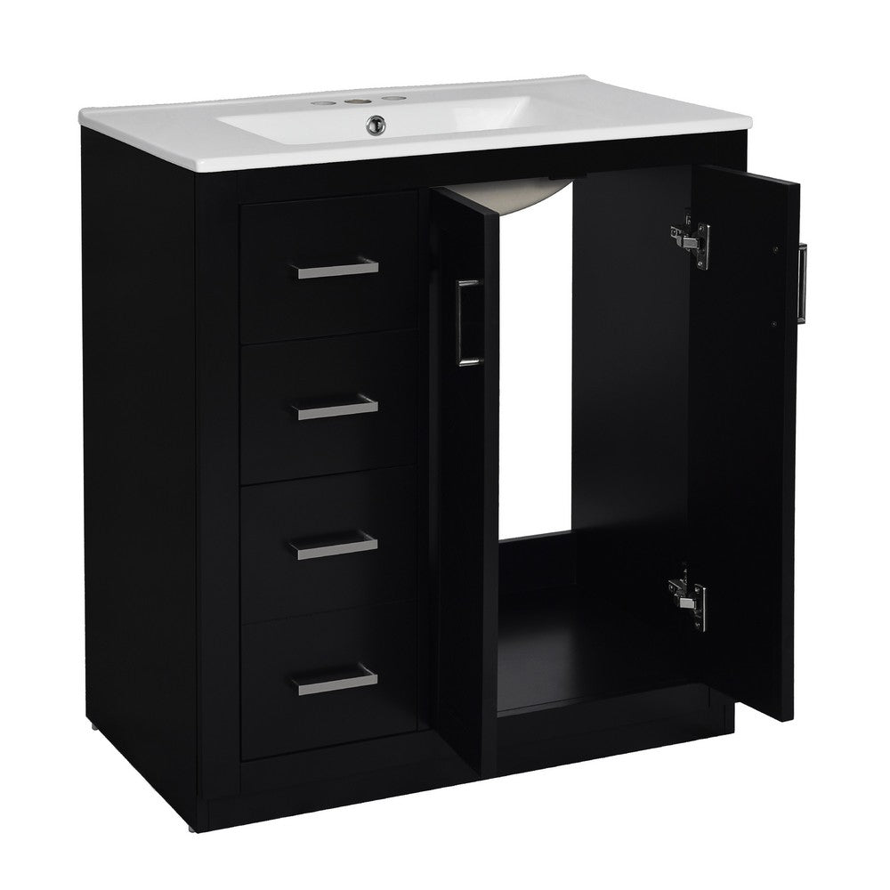 Wenz 30" Bathroom Sink Vanity | Ceramic | Chrome Accents | Rustic Black