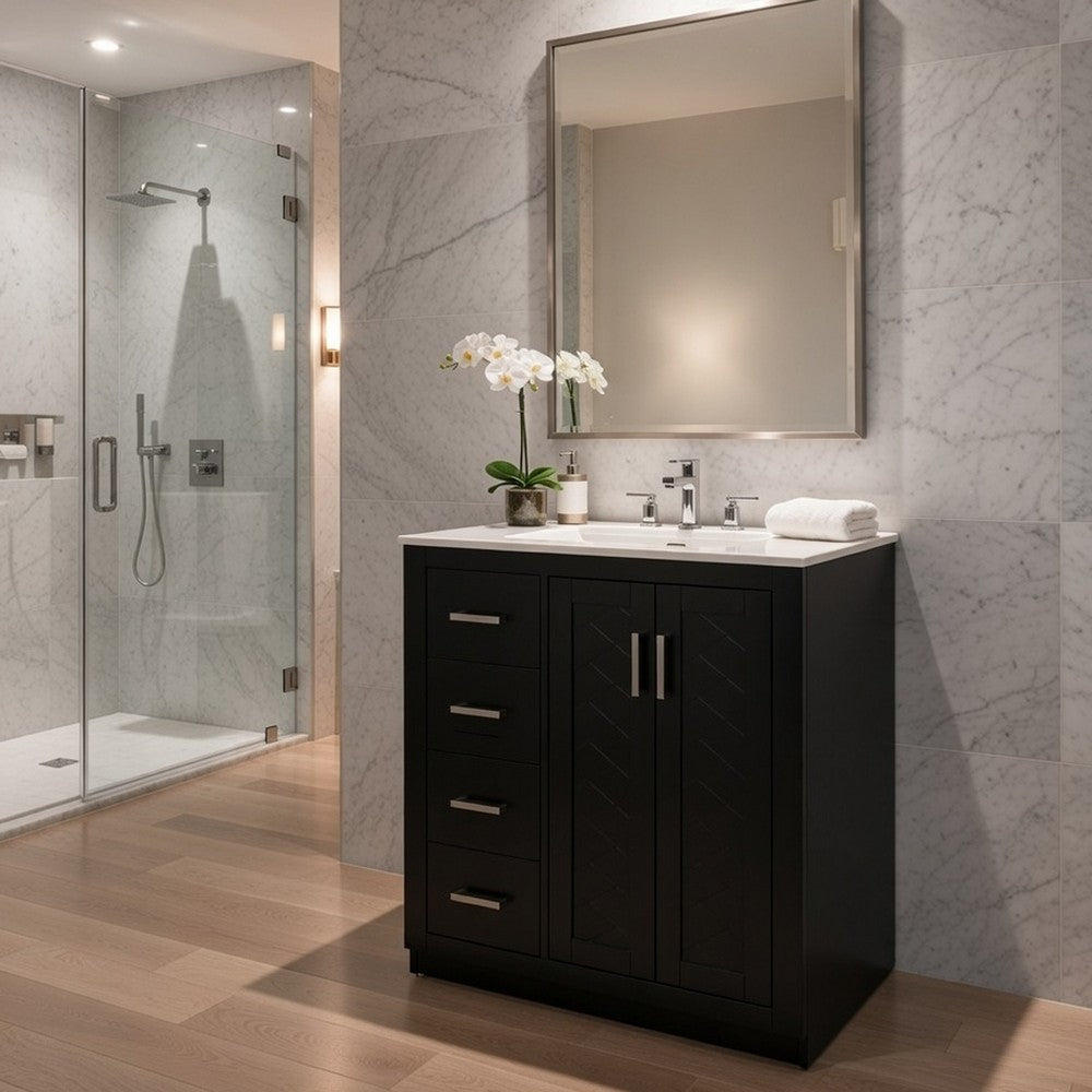 Wenz 30" Bathroom Sink Vanity | Ceramic | Chrome Accents | Rustic Black