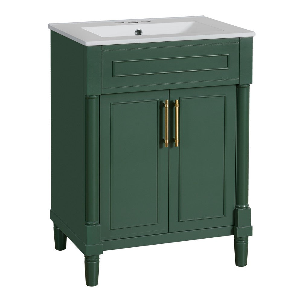 Quen Bathroom Vanity with Ceramic Sink | Gold Metal | Emerald Green 24"
