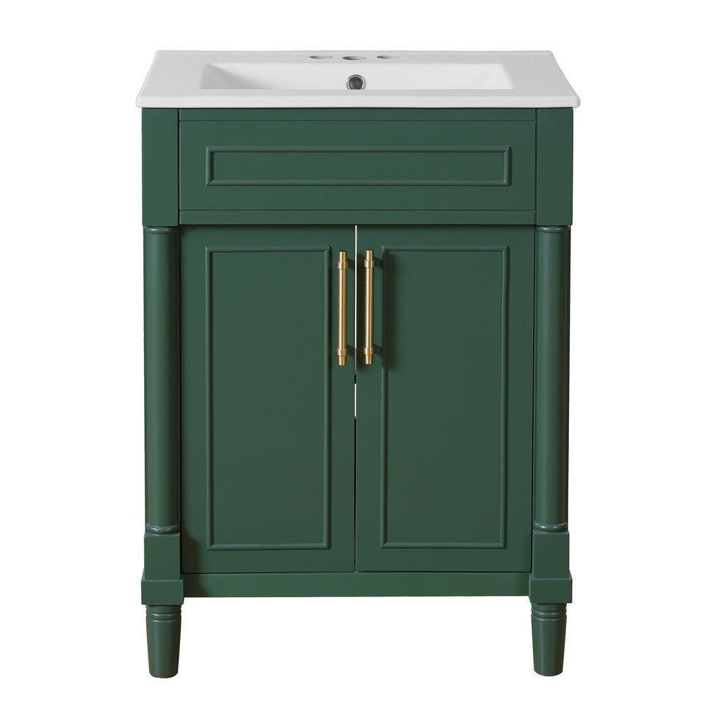Quen Bathroom Vanity with Ceramic Sink | Gold Metal | Emerald Green 24"