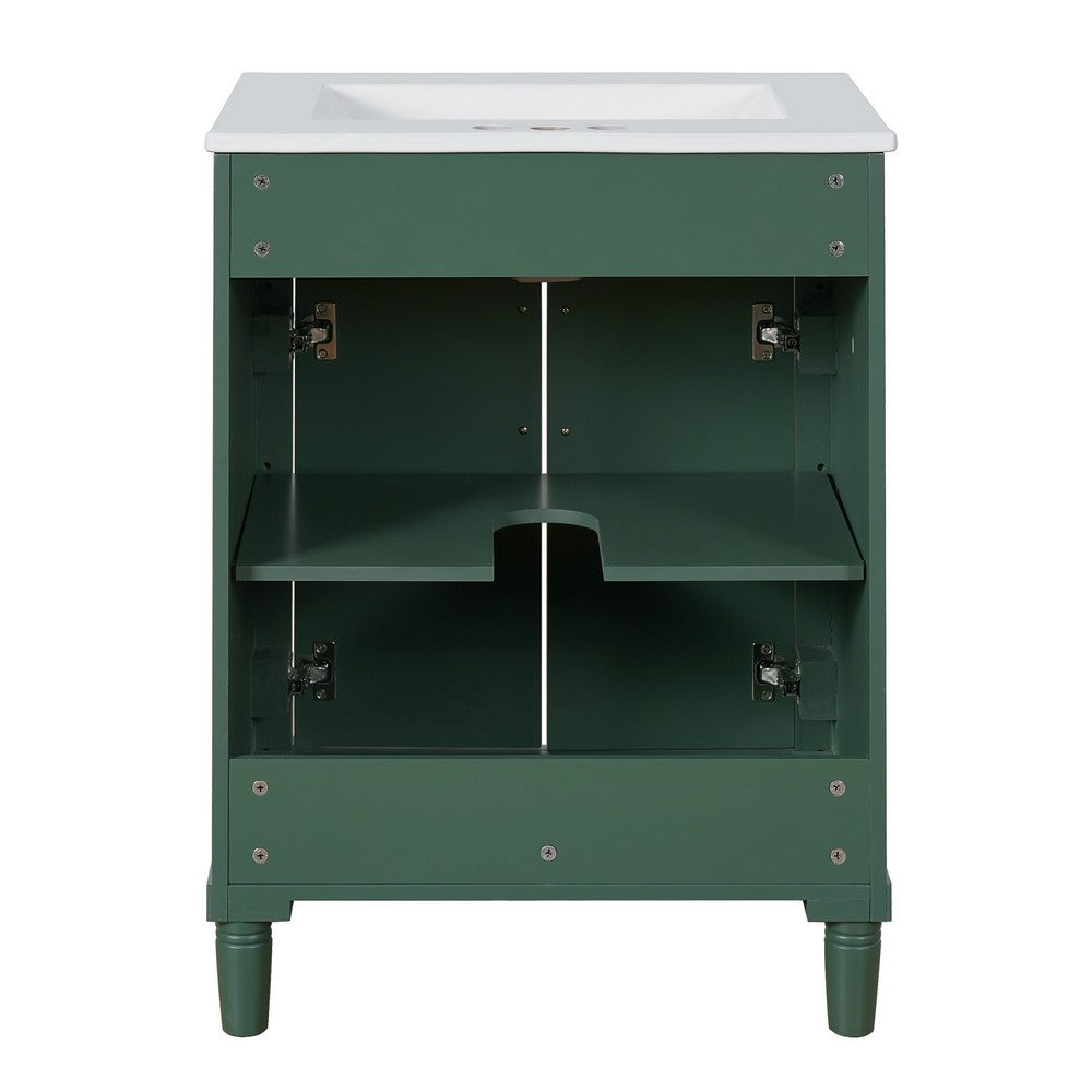 Quen Bathroom Vanity with Ceramic Sink | Gold Metal | Emerald Green 24"