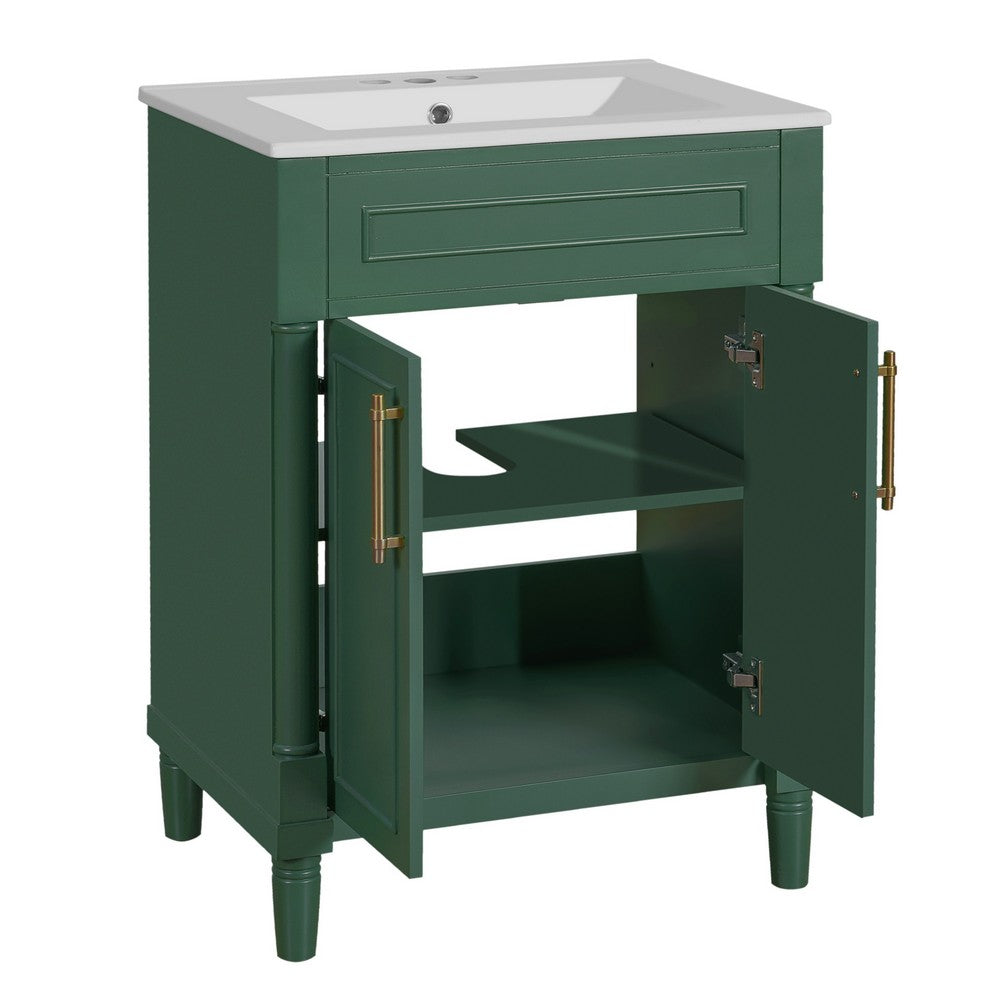 Quen Bathroom Vanity with Ceramic Sink | Gold Metal | Emerald Green 24"