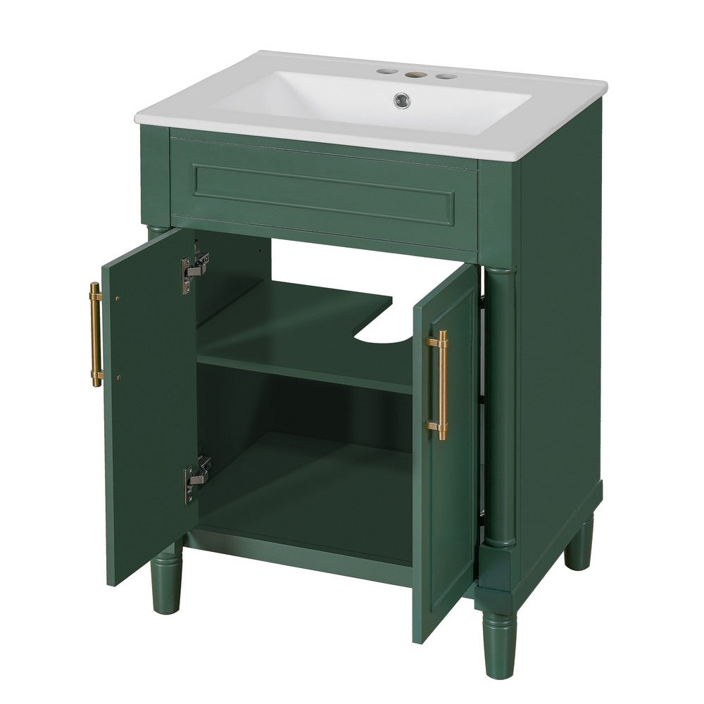 Quen Bathroom Vanity with Ceramic Sink | Gold Metal | Emerald Green 24"