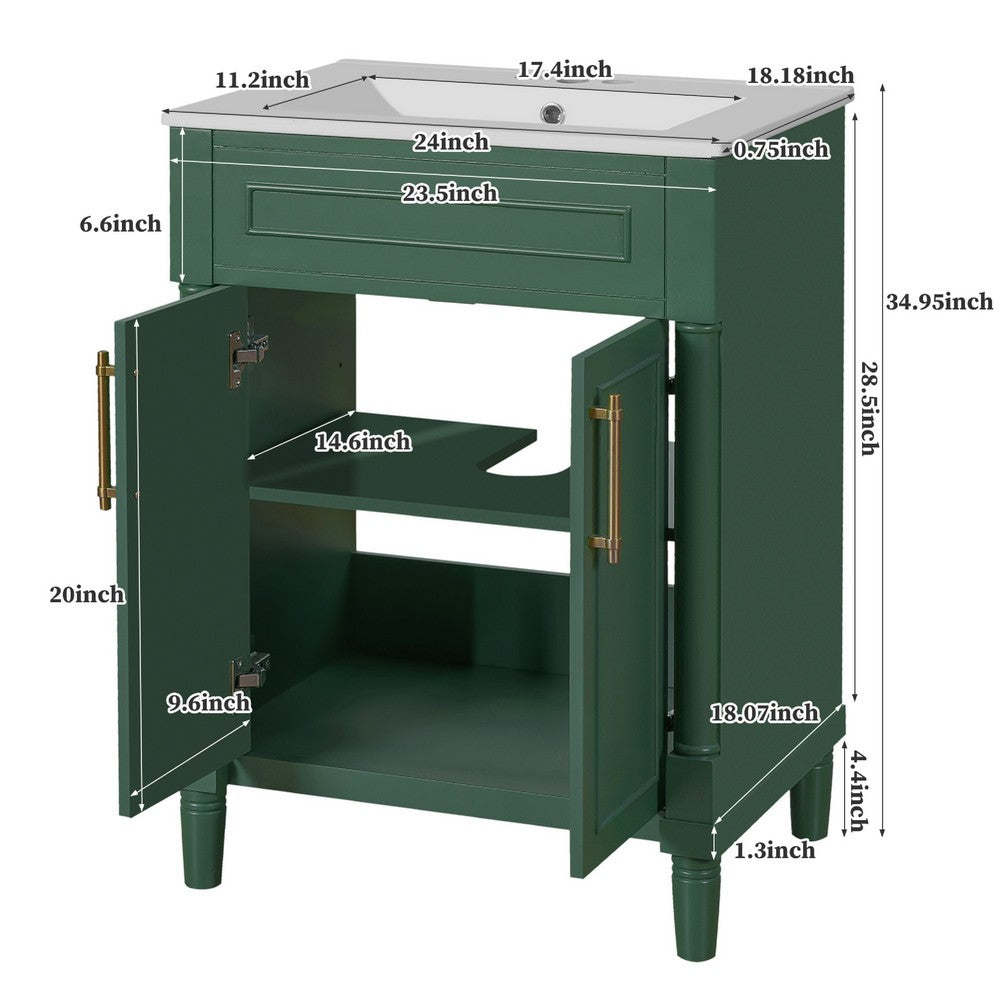 Quen Bathroom Vanity with Ceramic Sink | Gold Metal | Emerald Green 24"