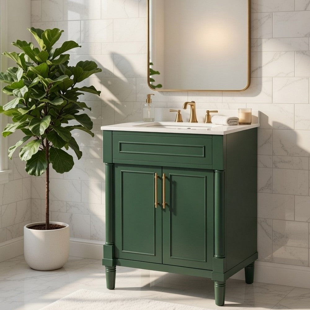 Quen Bathroom Vanity with Ceramic Sink | Gold Metal | Emerald Green 24"