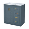 Sarba Bathroom Vanity Sink | Ceramic & Gold Metal | Blue Wood 30"