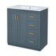 Sarba Bathroom Vanity Sink | Ceramic & Gold Metal | Blue Wood 30"