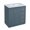 Sarba Bathroom Vanity Sink | Ceramic & Gold Metal | Blue Wood 30"