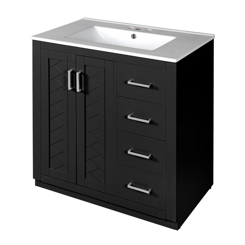 Sarba Bathroom Sink with Vanity Cabinet | Ceramic | Chrome | Black Wood 30"