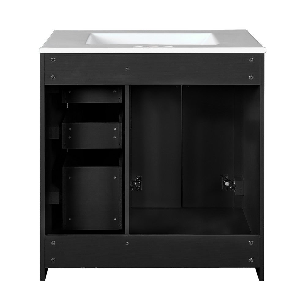 Sarba Bathroom Sink with Vanity Cabinet | Ceramic | Chrome | Black Wood 30"