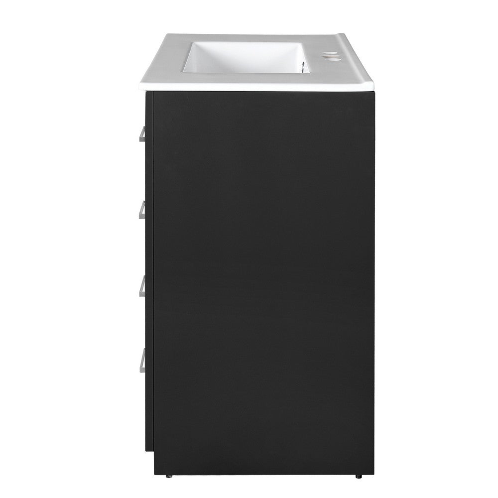 Sarba Bathroom Sink with Vanity Cabinet | Ceramic | Chrome | Black Wood 30"