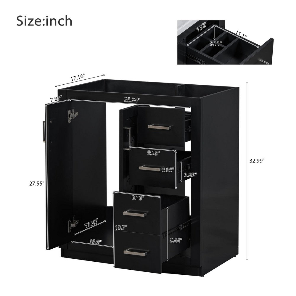 Sarba Bathroom Sink with Vanity Cabinet | Ceramic | Chrome | Black Wood 30"
