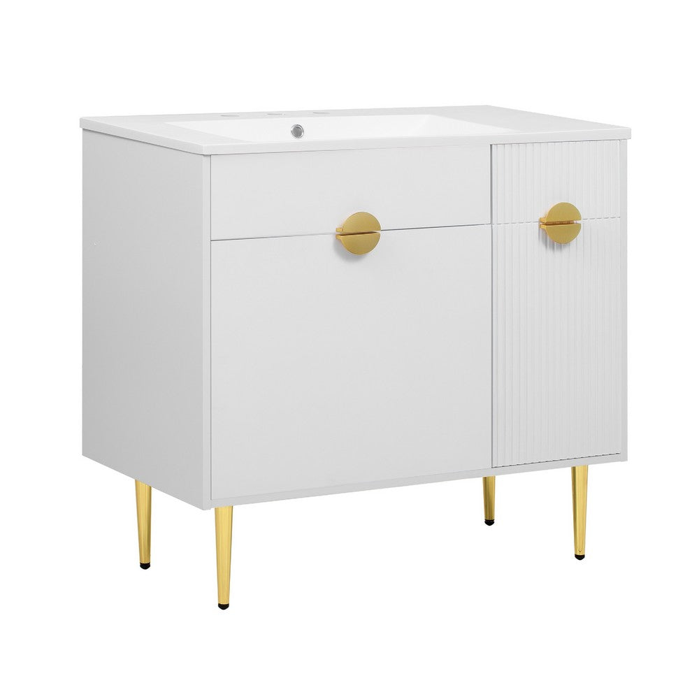 Fizra Bathroom Vanity with Resin Basin | Storage Cabinet | White Gold 36"