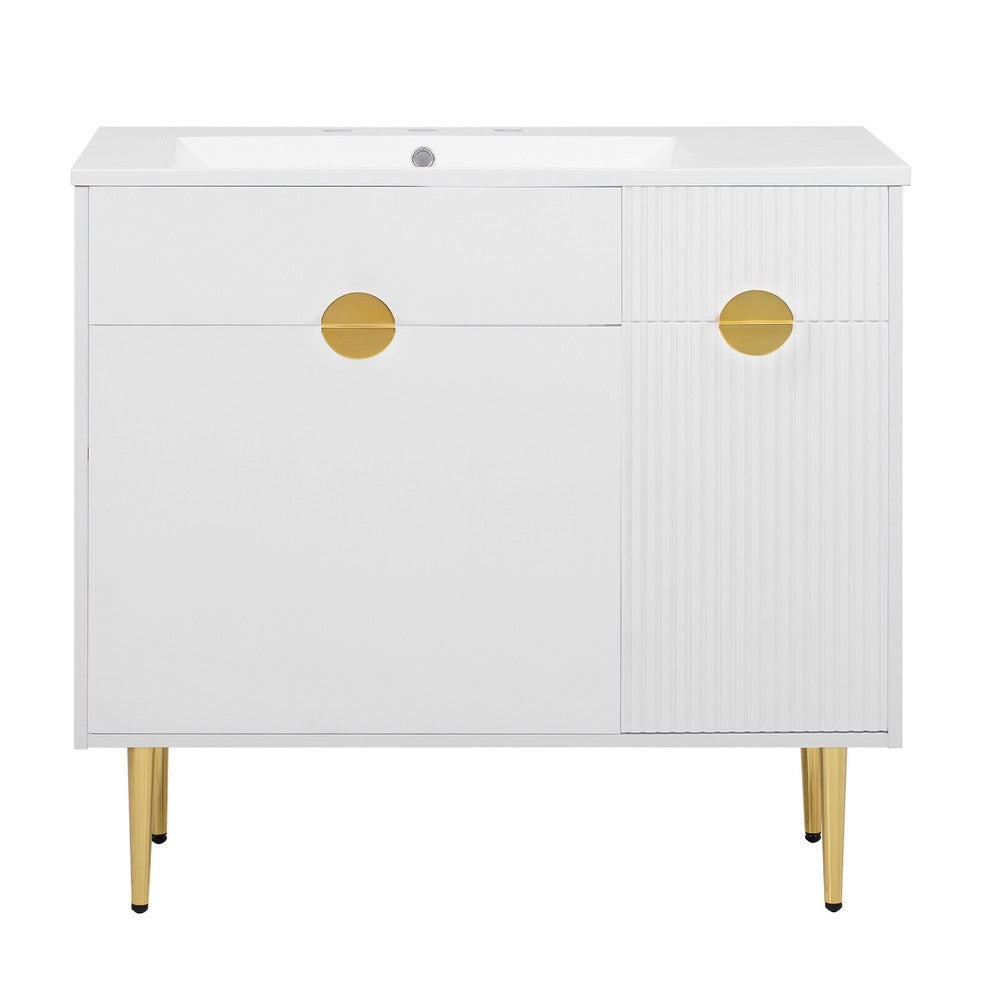 Fizra Bathroom Vanity with Resin Basin | Storage Cabinet | White Gold 36"