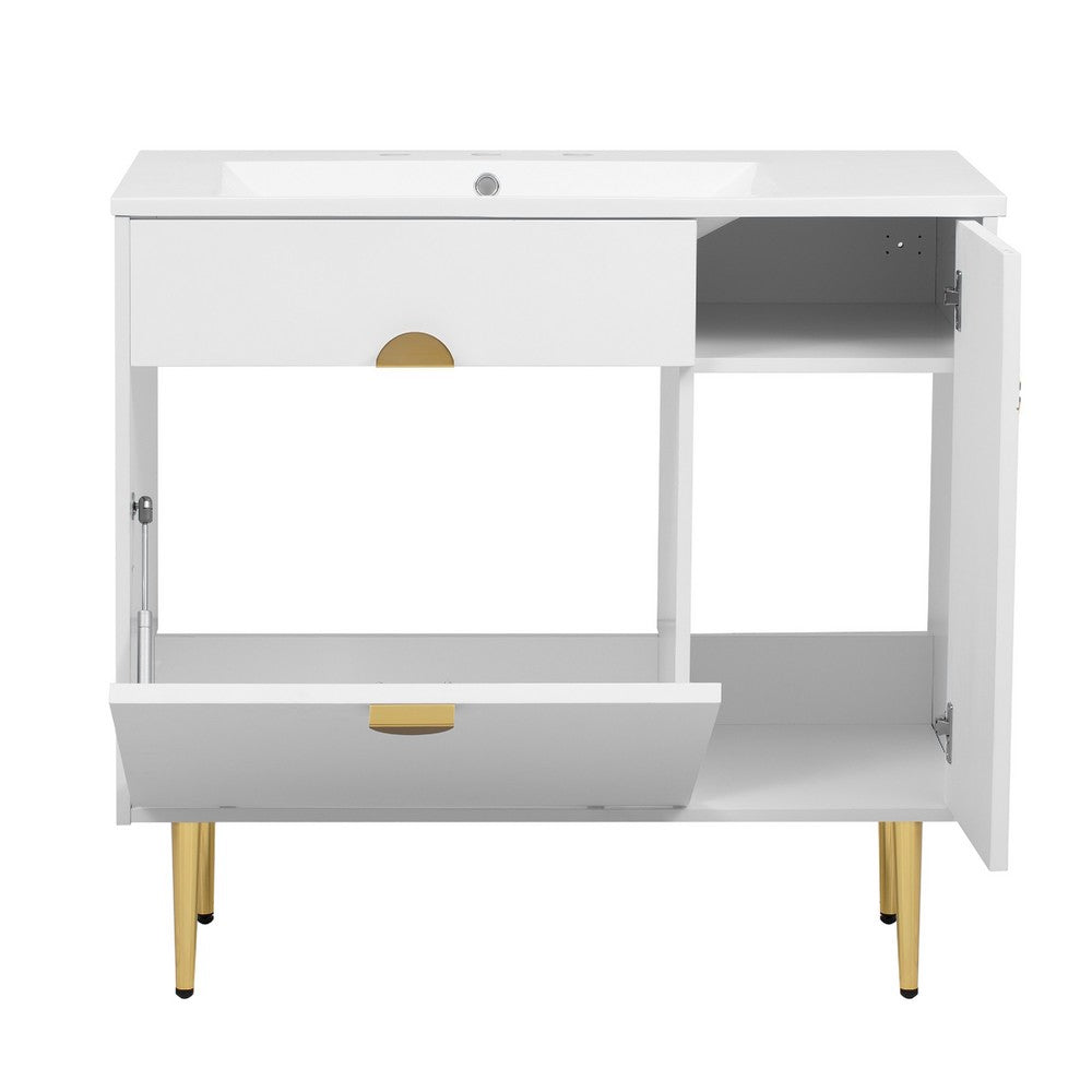 Fizra Bathroom Vanity with Resin Basin | Storage Cabinet | White Gold 36"
