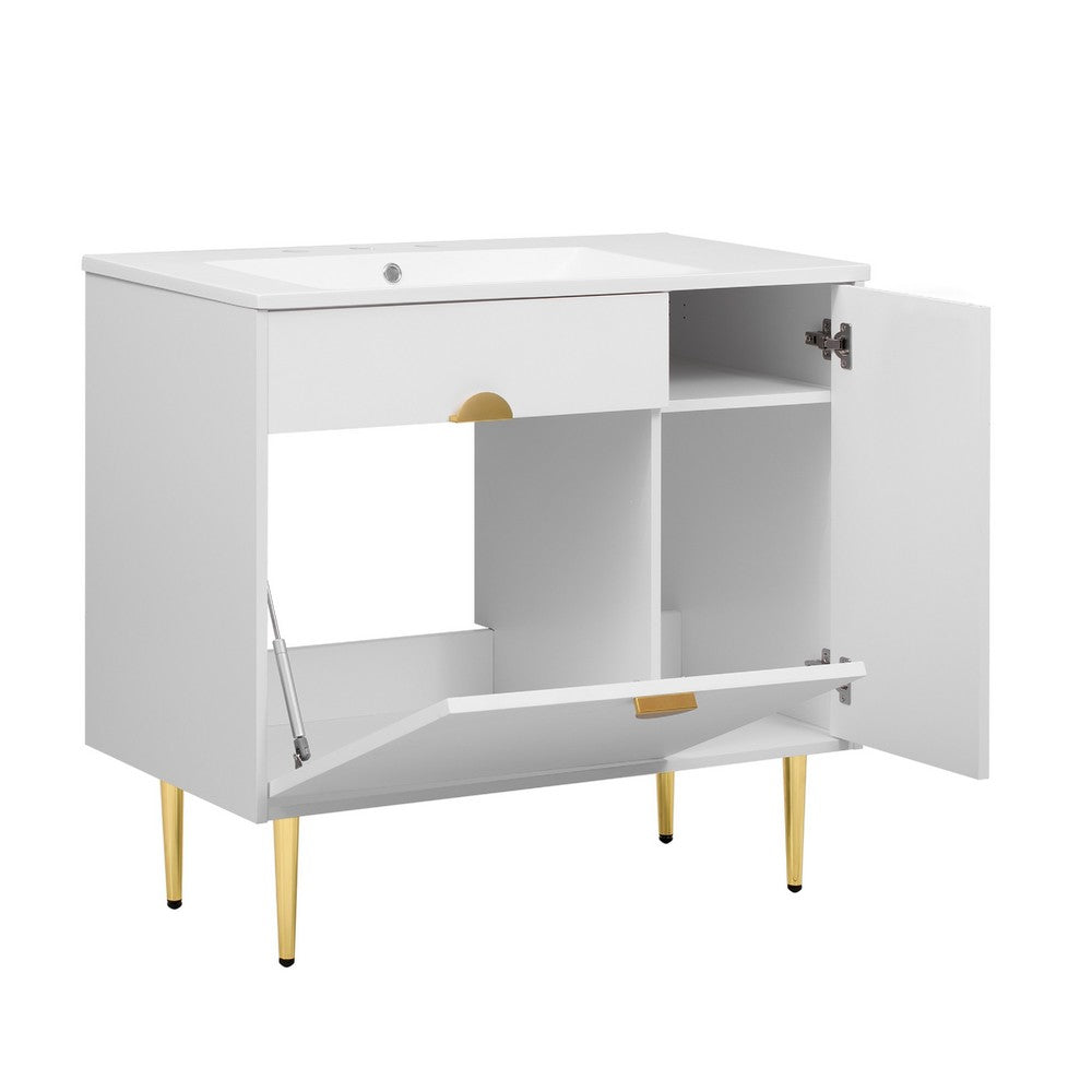 Fizra Bathroom Vanity with Resin Basin | Storage Cabinet | White Gold 36"