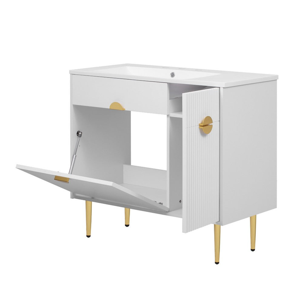 Fizra Bathroom Vanity with Resin Basin | Storage Cabinet | White Gold 36"