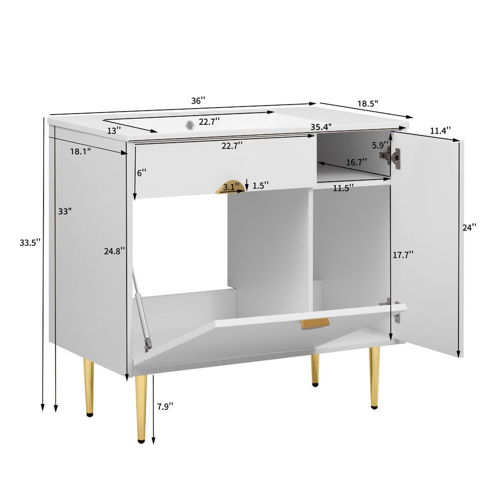 Fizra Bathroom Vanity with Resin Basin | Storage Cabinet | White Gold 36"