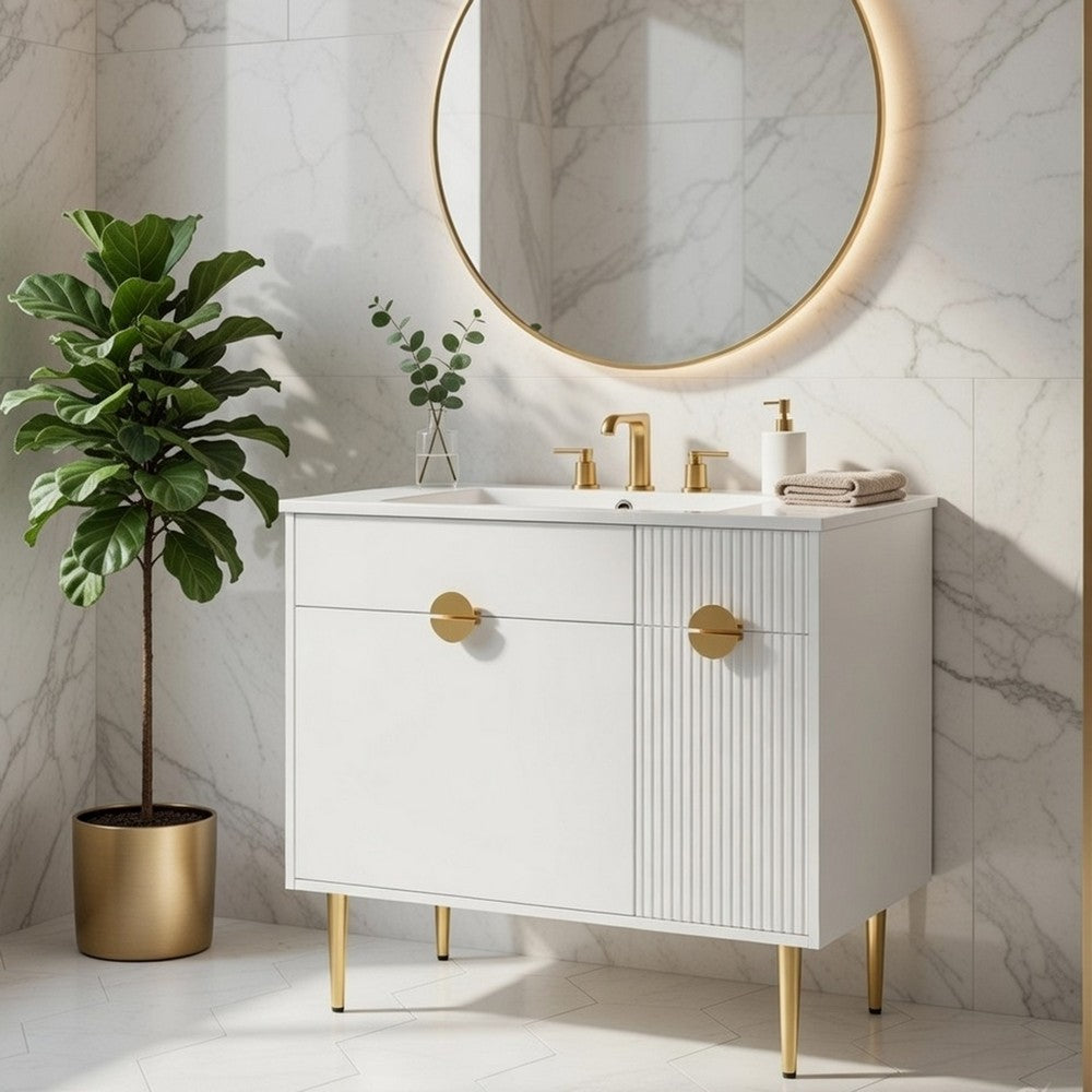 Fizra Bathroom Vanity with Resin Basin | Storage Cabinet | White Gold 36"