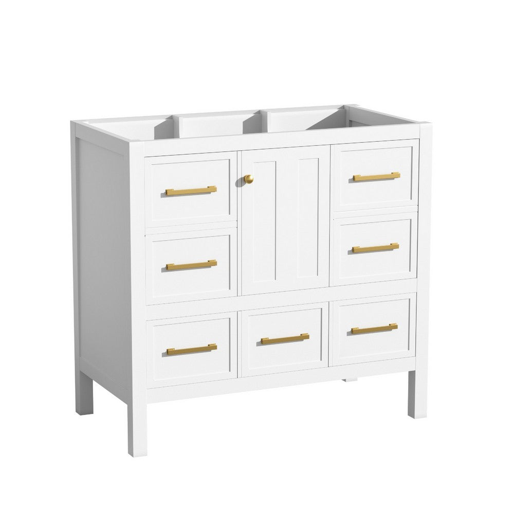Hamza Bathroom Vanity Cabinet with 5 Drawers | White Wood 36" Wide