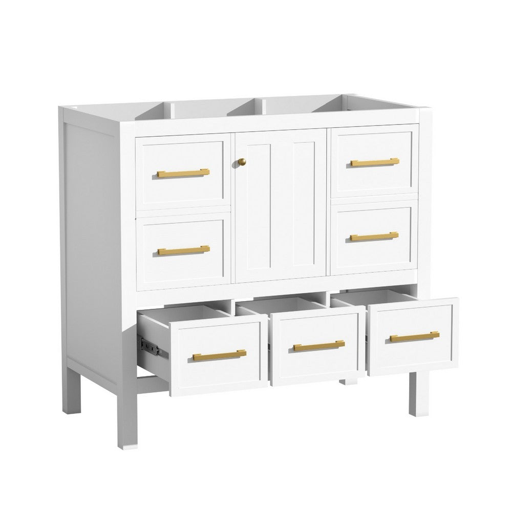 Hamza Bathroom Vanity Cabinet with 5 Drawers | White Wood 36" Wide