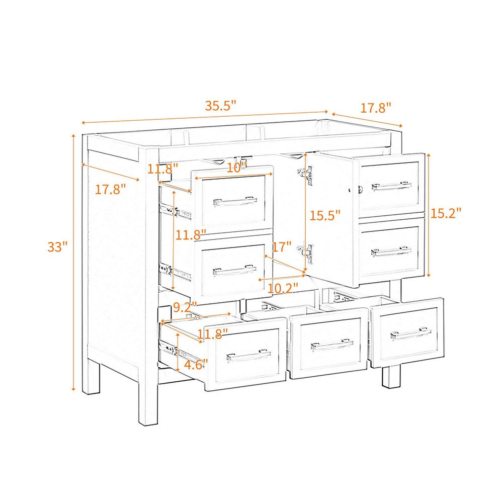 Hamza Bathroom Vanity Cabinet with 5 Drawers | White Wood 36" Wide